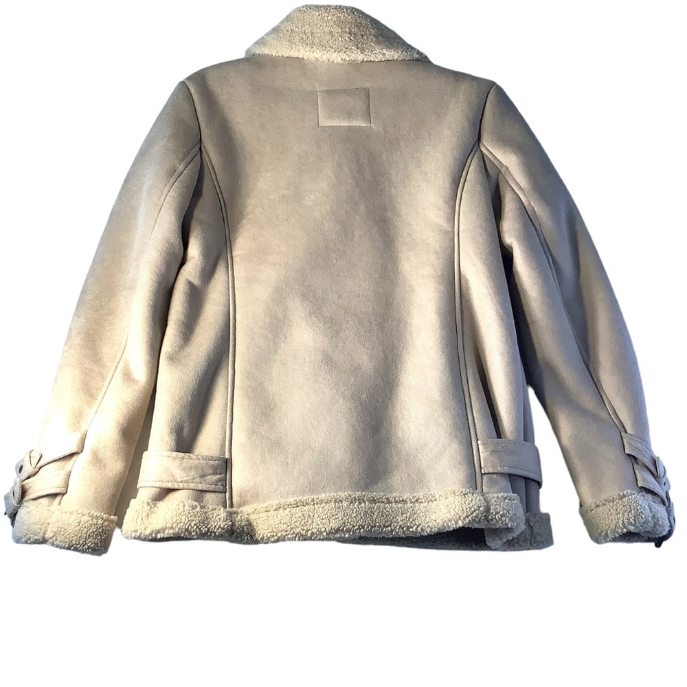 American Eagle Outfitters Moto Shearling Jacket Biker Aviator Small Beige Tan - Picture 4 of 15